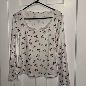 Cherry Print Long Sleeve Top